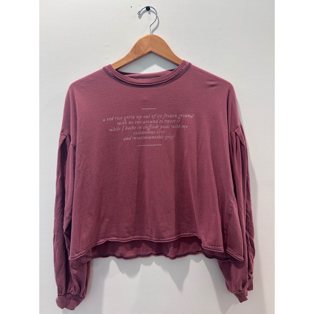 Taylor Swift The Lakes Lyric Top Women M Burgundy Balloon Sleeve Cropped JT24593